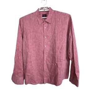 Untuckit Men's Red 100% Linen Long Sleeve Button Up Shirt‎ Size XL